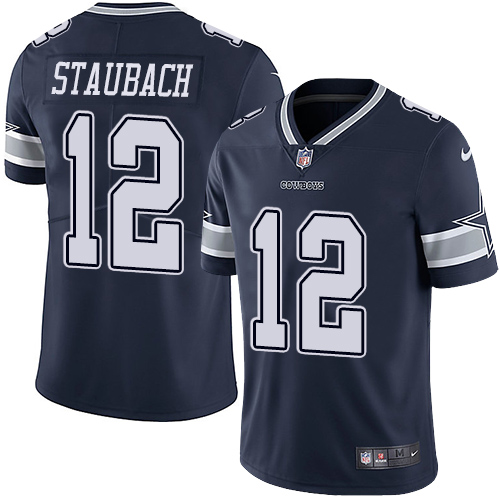 Nike Cowboys #12 Roger Staubach Navy Blue Team Color Men's Stitched NFL Vapor Untouchable Limited Jersey - Click Image to Close